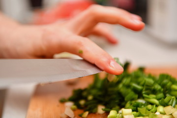 I cook salad, salad cutting, board knife, healthy