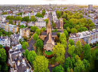 Aerial view of St John’s Church in the morning, London, UK