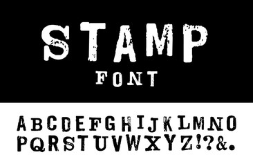 Vector latin stamp font. Vector stamp abc with grunge texture.