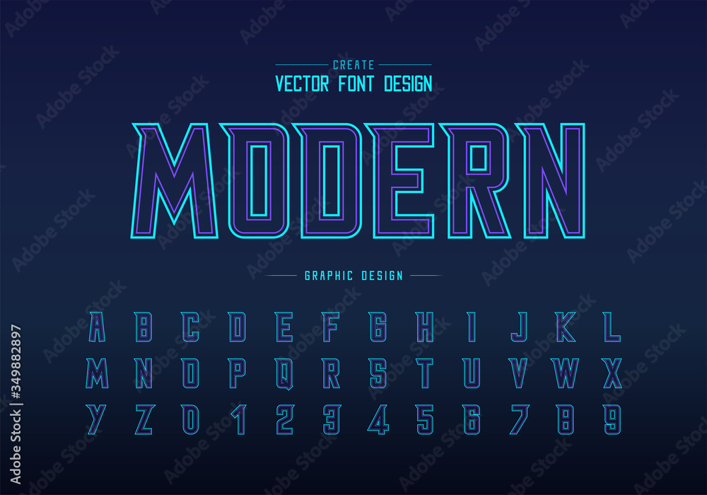 Poster double line font and alphabet vector, modern typeface and letter number design, graphic text on back