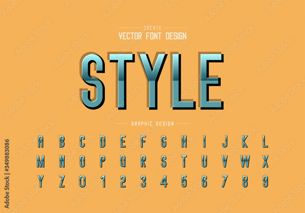Poster reflective font and alphabet vector, gradient style letter typeface and number design, graphic text 