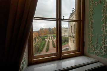 Window view from the palace in Gatchina, near St. Petersburg in Russia
