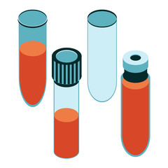 Isometric style icon.Set test tube with blood.Vector illustration on white background.