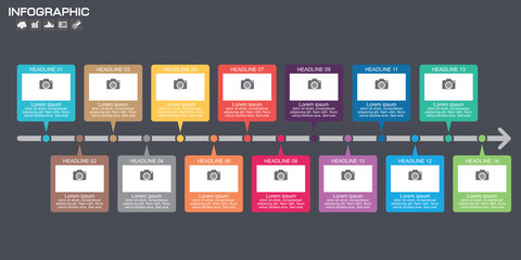 Timeline Infographic chart with many color. Vector design template. 14 options. - obrazy, fototapety, plakaty