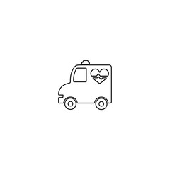 Fototapeta premium Ambulance icon. First aid, emergency help sign. Medical van symbol. Hospital vehicle. Line icon design for health care concept.