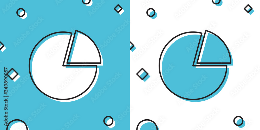 Poster black pie chart infographic icon isolated on blue and white background. presentation graph sign. dia