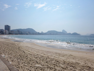 empty copacabana beach during the coronavirus quarantine in Rio de Janeiro.
