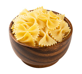 Raw farfalle pasta isolated on white background