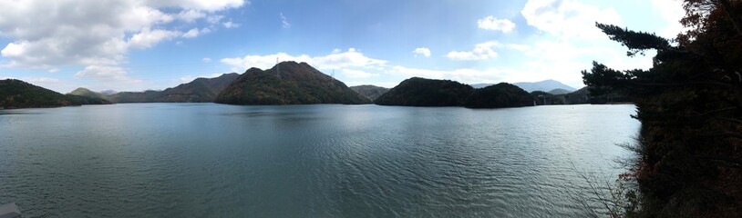 lake and mountains in the morning