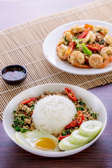 Sweet basil with pork spicy food