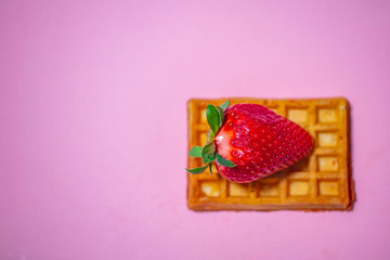 strawberry and waffle.summer food background 