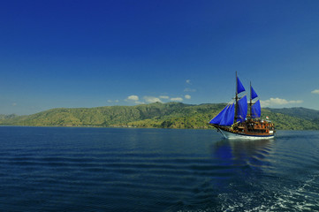 Fototapeta na wymiar Indonesia Luxury Phinisi Liveaboard Cruise Sailing Komodo National Park