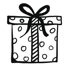 Vector hand drawn gift box icon.