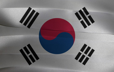 Colorful ribbon as South Korea national flag, the white color with Taegeuk and trigrams.