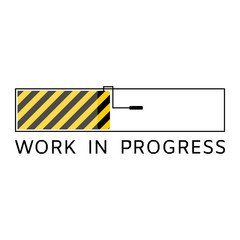 Work in progress warning sign with yellow and black stripes painted , showed on concept of loading bar with paint roller with isolated background.