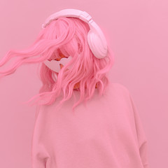 Vanilla Pink Dj Girl. Monochrome Party style. Stylish headphones, music lover concept