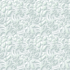 Vector seamless 3D floral vintage damask pattern, wallpaper or background for design for holiday, Christmas, invitation cards, textile decoration, banners.