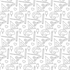 back to school sketch vector seamless doodle pattern gray icons on a white background