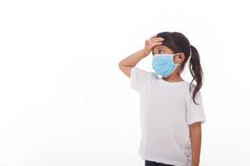 asia women wearing mask to prevent the virus PM2.5, Coronavirus, (2019-nCoV) asian little girl feeling unwell and coughing as symptom for cold or pneumonia,bronchitis. healthcare concept.
