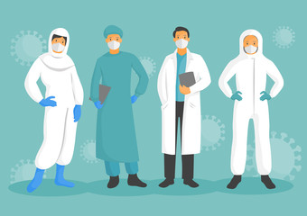 Doctors and nurses and medical personnel team. Fight against coronavirus or COVID-19. 