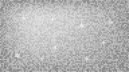 Abstract background silver mosaic. Background foil metallic texture. Festive vector illustration. Mirror mosaic vector illustration. Banner element. Party backdrop. Christmas banner. Disco decoration.