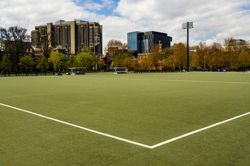 Empty soccer field in time of pandemic