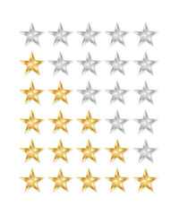 Golden and silver star. 5 star rating icon. Isolated badge for website or app on the white background.
