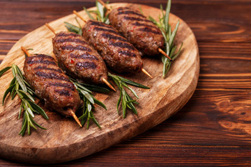 Lula kebab, lyulya-kebab minced meat. grilled with rosemary. Fast food