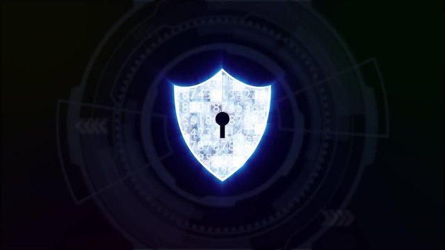 A blue security gaurd and firewall motion graphic on circle blue background, The security system for computer and network concept.