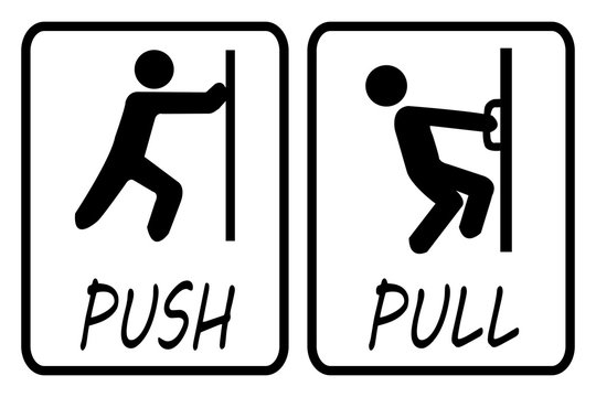 Push the door signs. How to open the doors instruction symbol