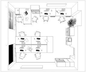 office contour visualization, 3D illustration, sketch, outline