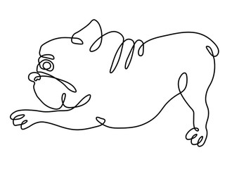 Cute and friendly little dog ​​is drawn in one line. Suitable for dog shelter logo, dog food, greeting cards. Icon for web. Vector illustration.
