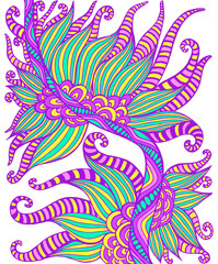 Decorative doodle colorful abstract ornament, isolated on white background.