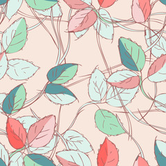 Leaves Seamless Pattern. Hand Drawn Floral Background.