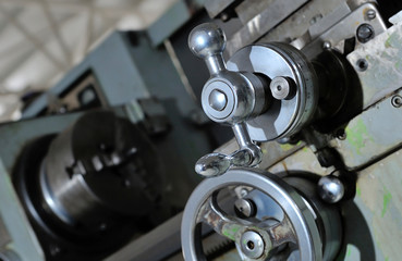 Obraz premium Metal fragments of a lathe. Close-up.