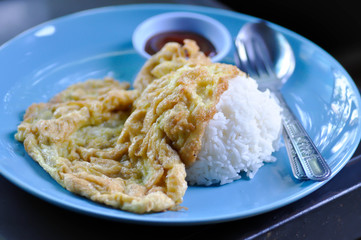 omelette, omelet or deep fried egg and rice