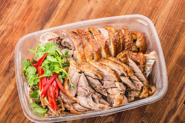 A box of takeaway brine goose
