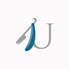 logo letter u with Shaver barber vector design	