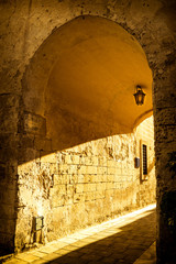 Streets of Mdina Malta Golden hour of a fabulous city with strong heritage and atmosphere of fantasy ethernal town