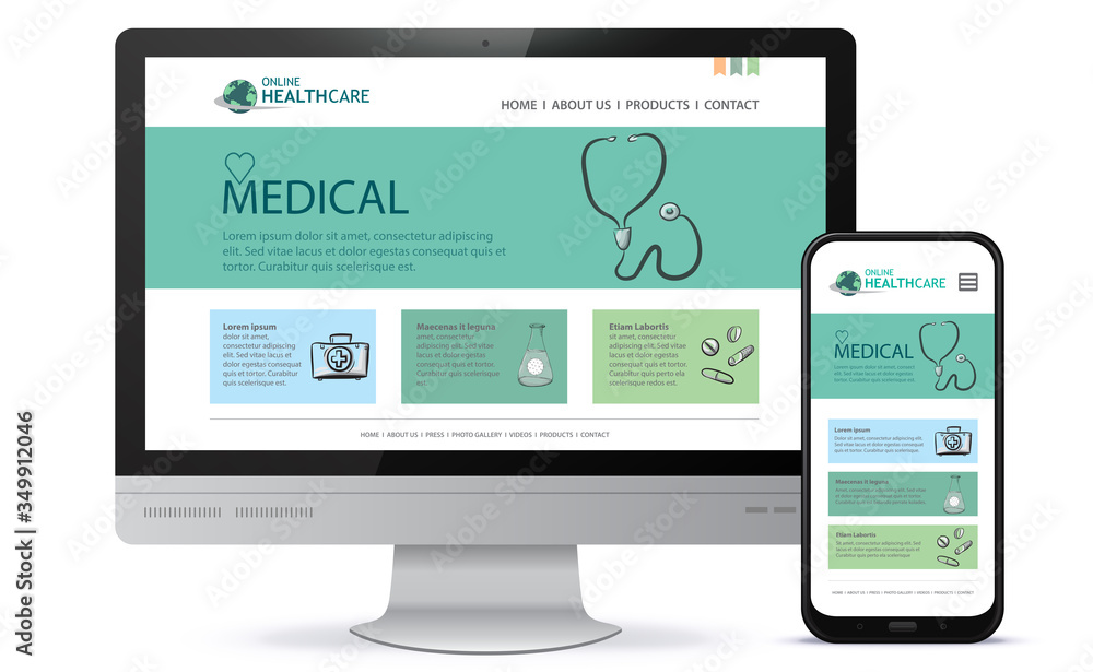 Poster healthcare and medical user interface design for web site and mobile app.