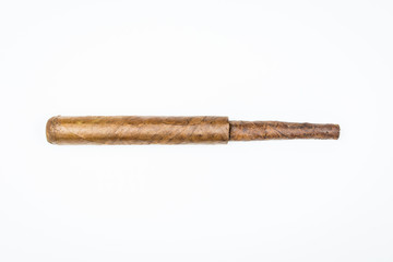 Two best cigars from twisted sheets on white background.