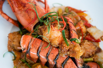 Stir fried lobster with salted egg sauce