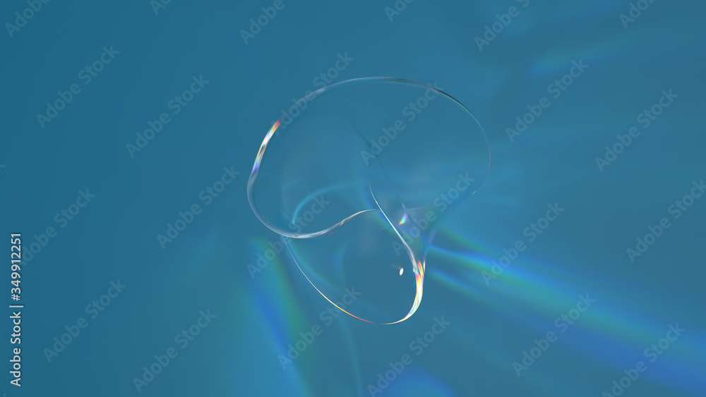 Poster ..3d render of glass shape with realistic caustics on blue background. light refraction effect.