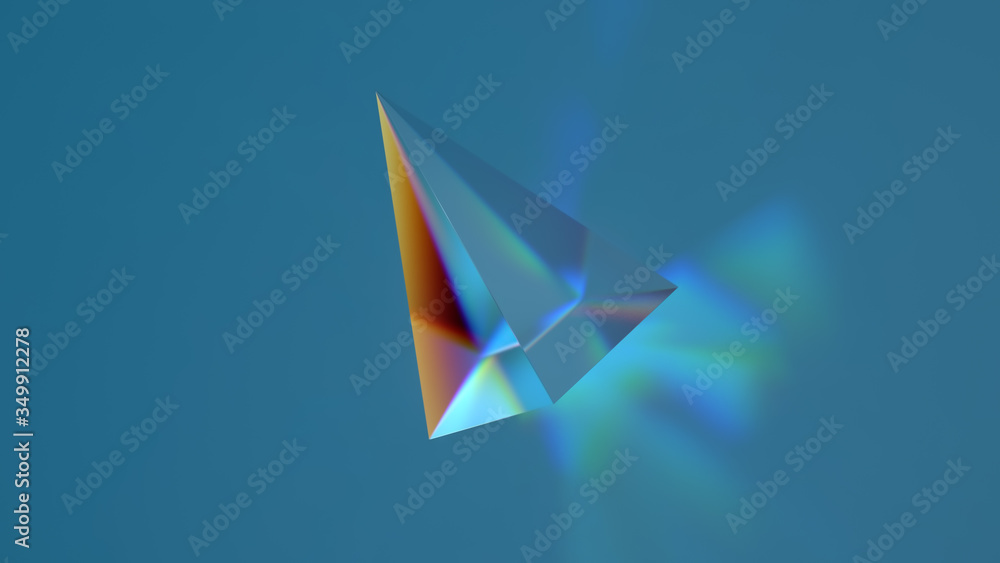 Poster ..3d render of glass shape with realistic caustics on blue background. light refraction effect.