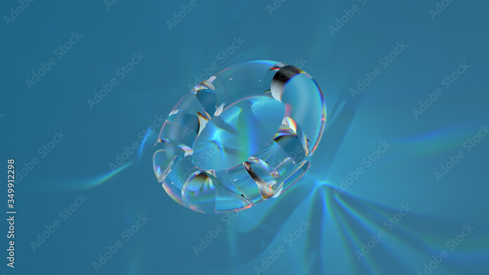 Aufkleber ..3d render of glass shape with realistic caustics on blue background. light refraction effect.
