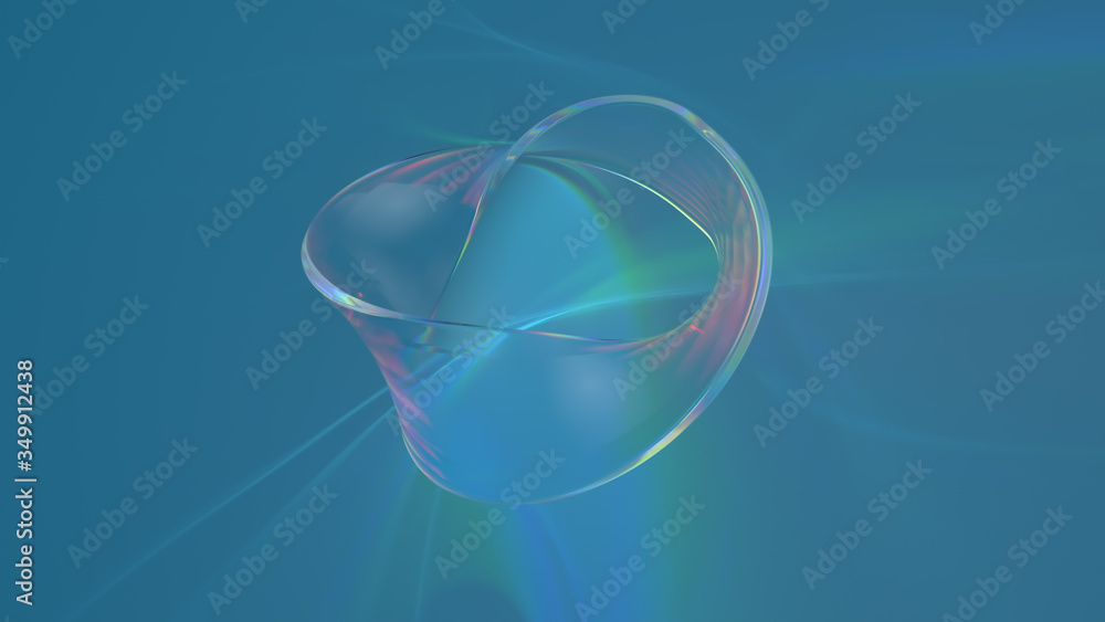 Poster ..3d render of glass shape with realistic caustics on blue background. light refraction effect.