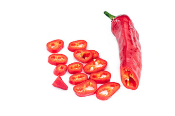 Set of whole and chopped red Hungarian Hot Wax pepper or paprika