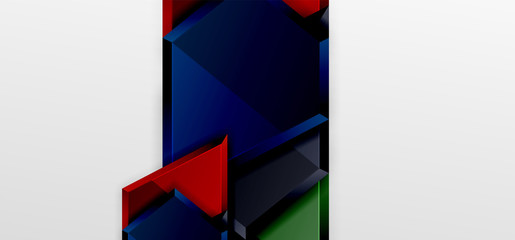 Metal glossy shiny geometric shapes with 3d effect composition. Techno futuristic vector abstract background For Wallpaper, Banner, Background, Card, Book Illustration, landing page