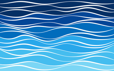 Fototapeta premium Level sea waves curves blue layers shape abstract background, soft tones below to dark colors above