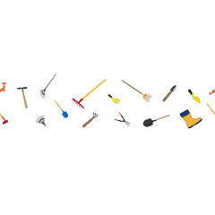 Seamless vector pattern. Icons of a garden tool are located in the middle.